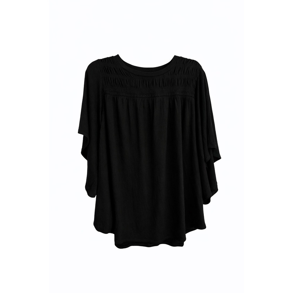Torrid Black Smocked Flowy Top Size 2 2X Dark Boho Whimsigoth Lagenlook